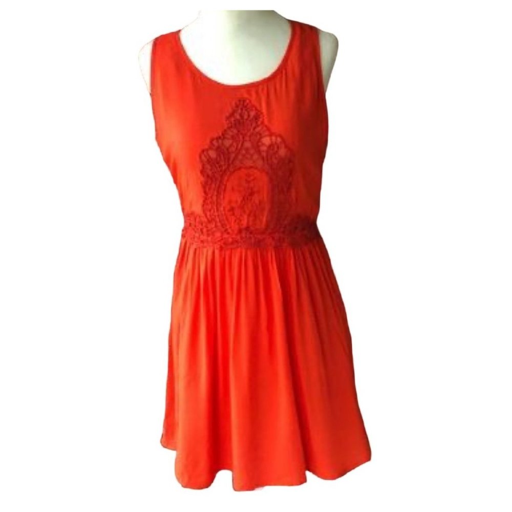 Umgee Sleeveless Summer Dress Crochet Detail Scoop-Neck Casual Orange Sz. S